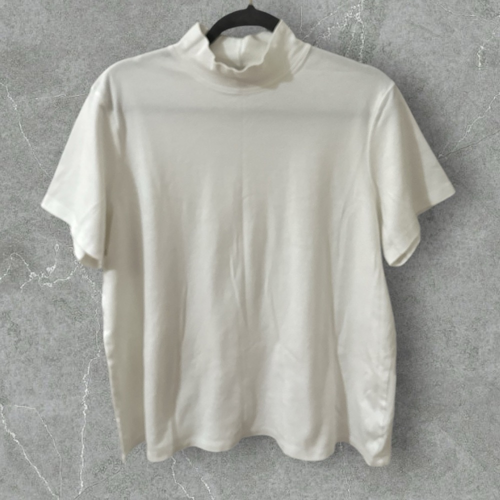 Lands’End white mock neck pullover short sleeve Baumwolle knit top size 2x